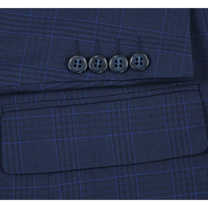Cheap priced Suit Mens Classic Fit Two Button Dark Blue  Suit  Windowpane Plaid Check