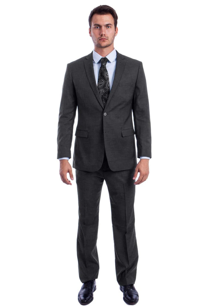 Cheap Priced Suit  - Men's Two Button Modern Fit Linen Look Summer Dark Grey Suit