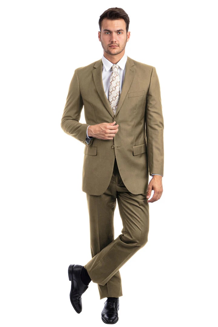 Cheap Priced Suit - Men's Two Button Basic Modern Fit Business Dark Taupe Suit - 38 Short Jacket+32 Waist Adjustable 28to34)(Height: 5 4 to5 7 )(Neck  15-16.5)S-M)