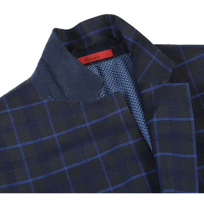 Cheap priced Suit - Mens Classic Fit Two Button Dark Blue Wide Suit Windowpane Plaid