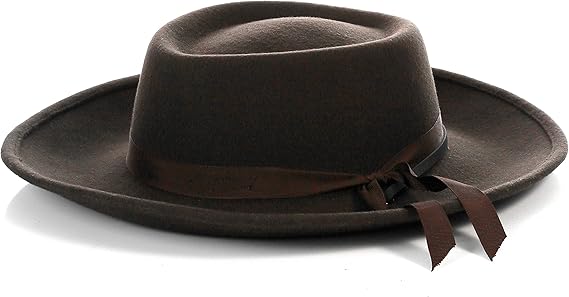Men's Wool Wide Brim Fedora Hat Dark Brown with Grosgrain Ribbon - Small