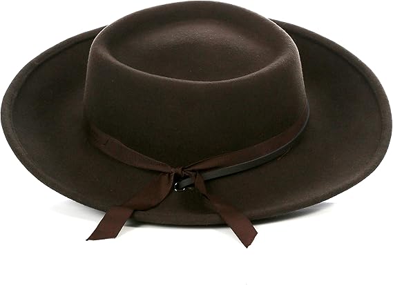 Men's Wool Wide Brim Fedora Hat Dark Brown with Grosgrain Ribbon - Small