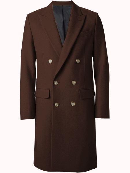 Double Breasted Overcoat - Full length Dark Brown Topcoat in Australian Wool Fabric in 7 Colors