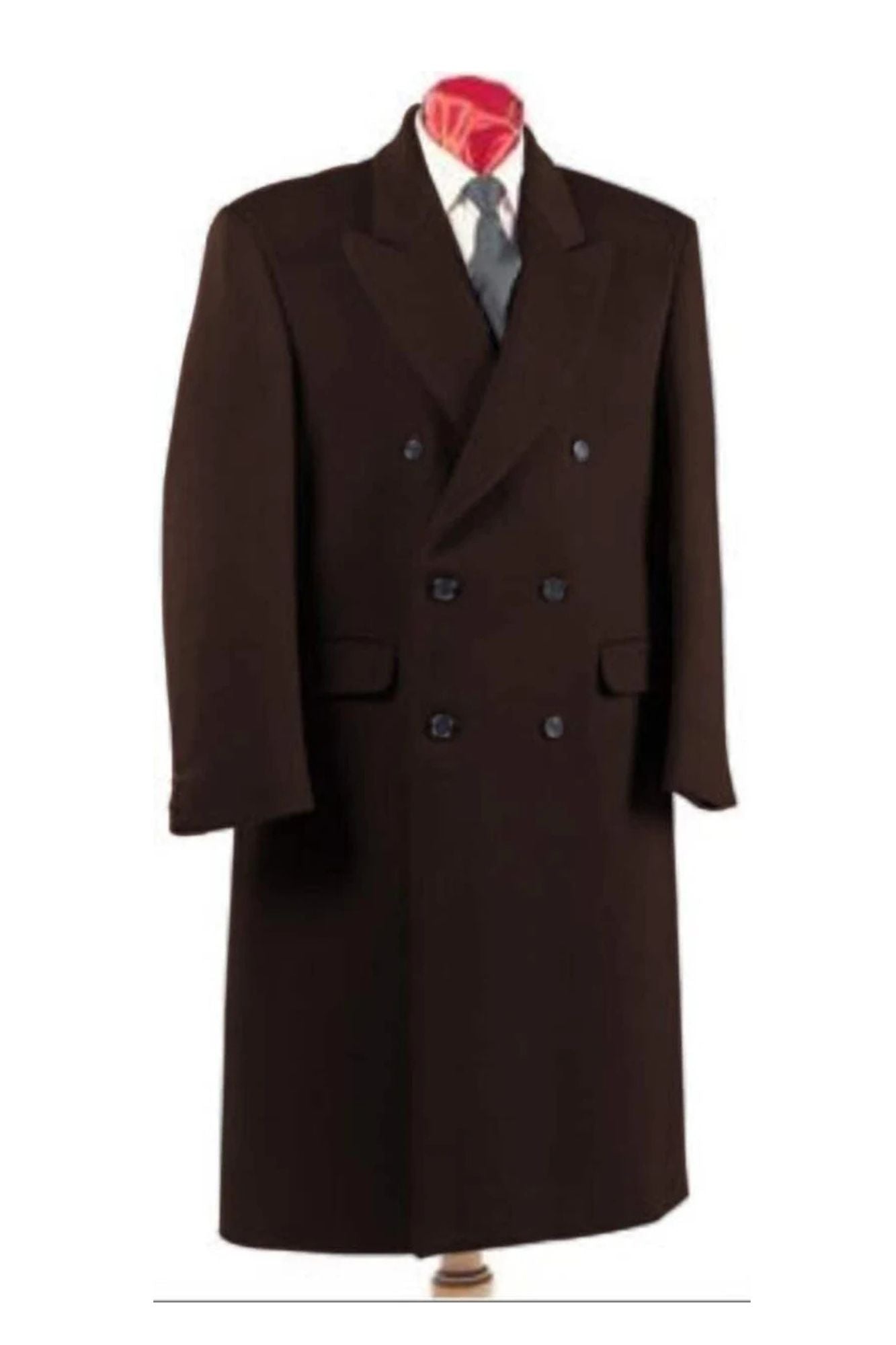 men's Dark Brown Double Breasted Six Button Fully Lined Long Coat