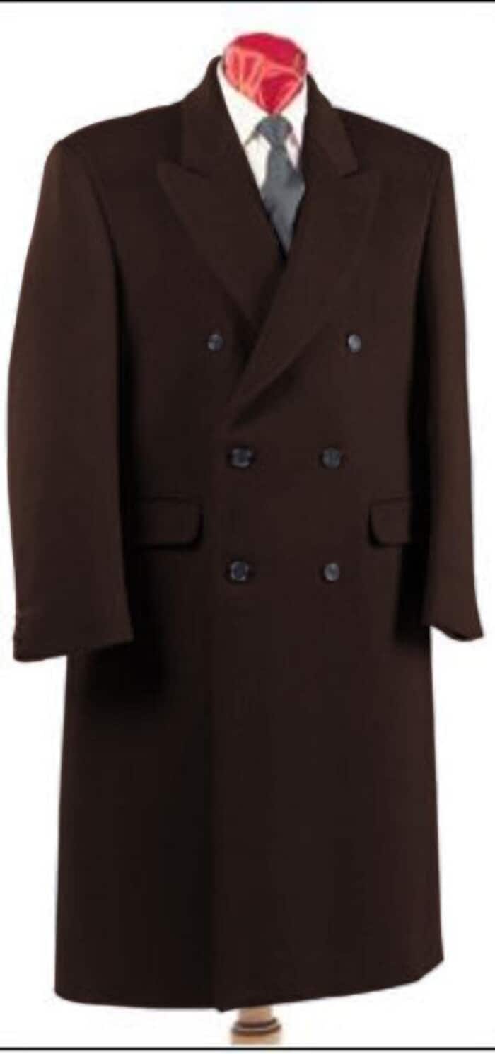 men's Dark Brown Double Breasted Six Button Fully Lined Long Coat