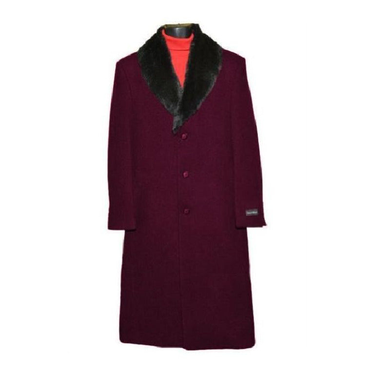 Dark Burgundy Big And Tall Single Breasted Overcoat / Topcoat - Coat Size 38