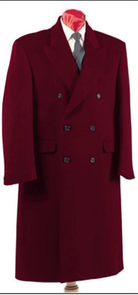 Double Breasted Overcoat - Full length Dark Burgundy Topcoat in Australian Wool Fabric in 7 Colors