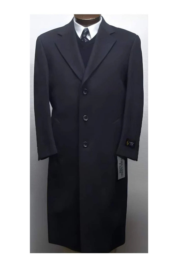45 Inch Dark Charcoal Gray classic model features button front Wool men's Overcoat