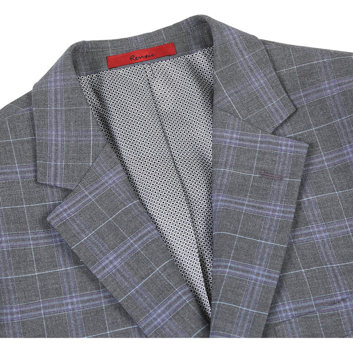 Cheap Suit - Mens Classic Fit Two Button Suit In Dark Grey And Lavender Windowpane Plaid