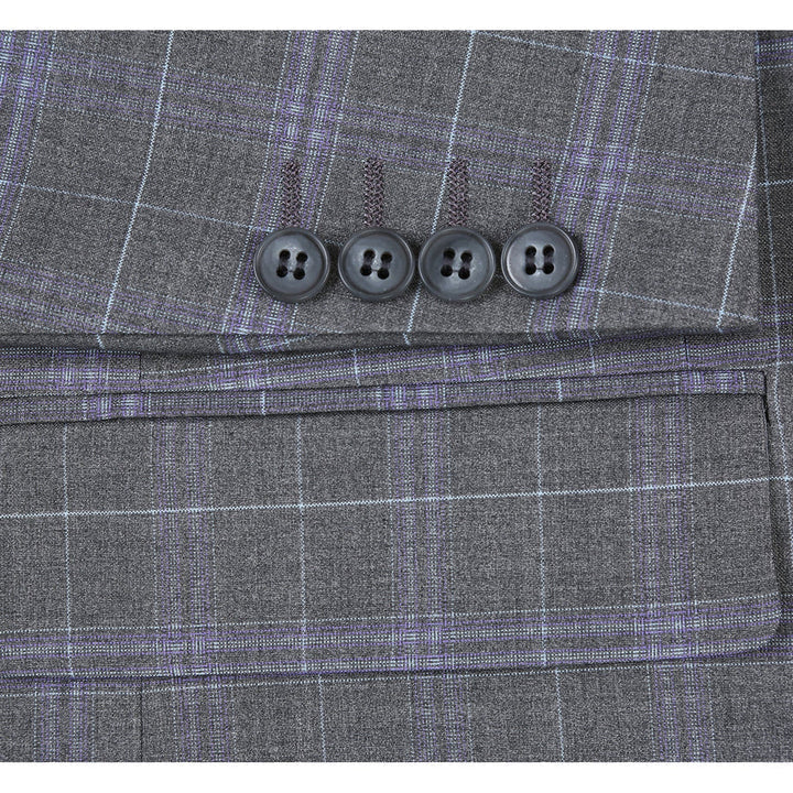 Cheap priced Suit- Mens Classic Fit Two Button Suit In Dark Grey Windowpane Plaid - 38 Short Jacket+32 Waist Adjustable 28to34)(Height: 5 4 to5 7 )(Neck  15-16.5)S-M)