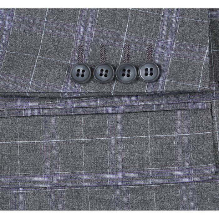 Cheap priced Suit- Mens Classic Fit Two Button Suit In Dark Grey Windowpane Plaid