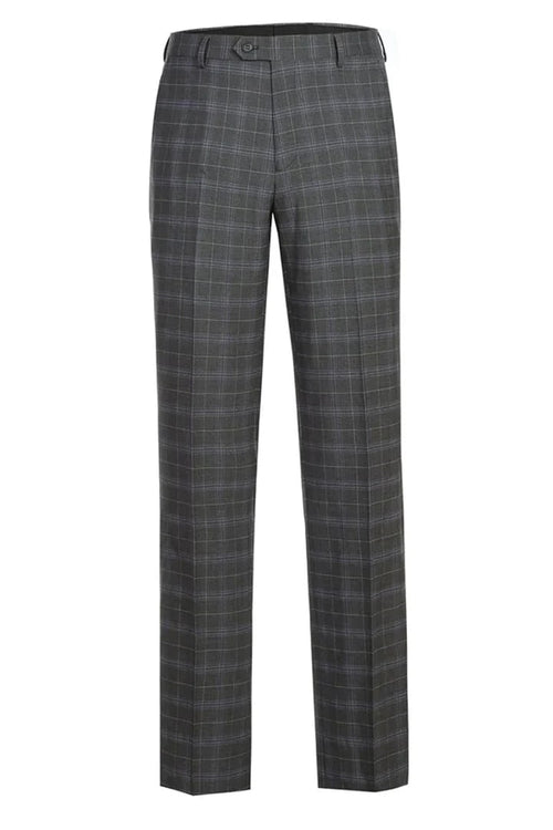 Cheap priced Suit- Mens Classic Fit Two Button Suit In Dark Grey Windowpane Plaid