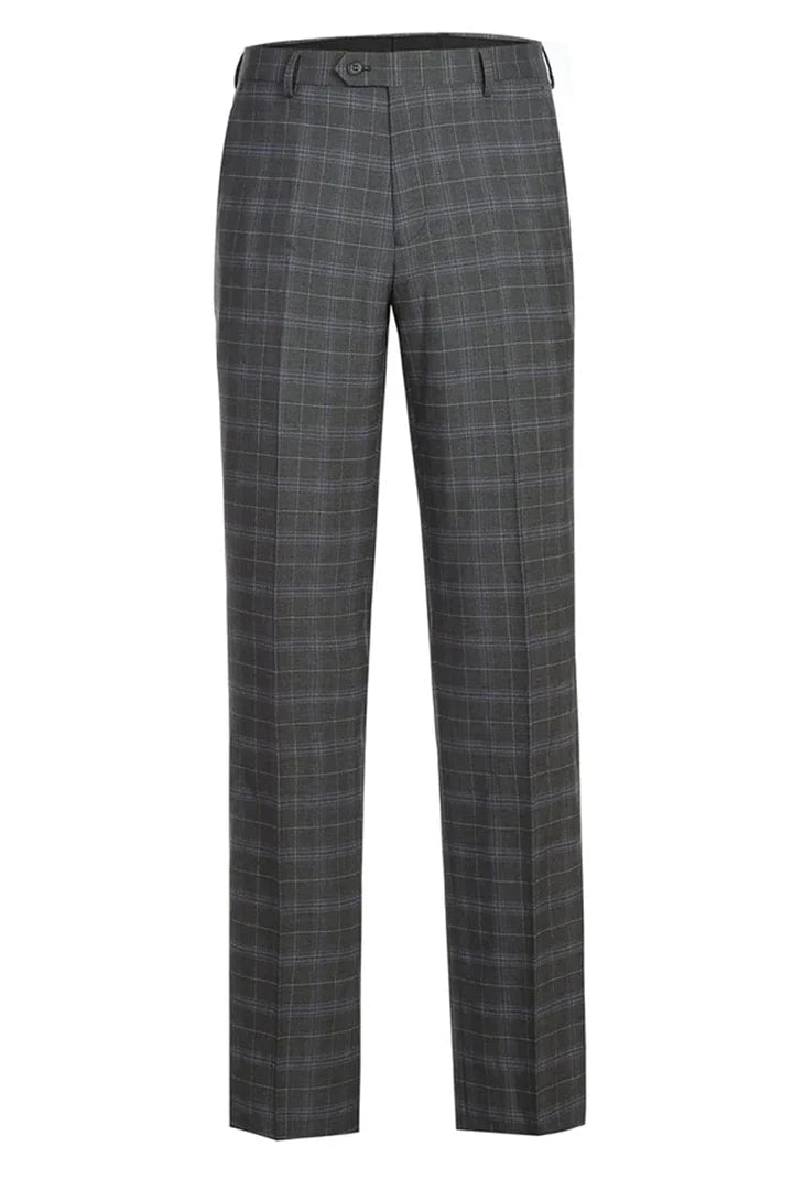 Cheap priced Suit- Mens Classic Fit Two Button Suit In Dark Grey Windowpane Plaid - 38 Short Jacket+32 Waist Adjustable 28to34)(Height: 5 4 to5 7 )(Neck  15-16.5)S-M)