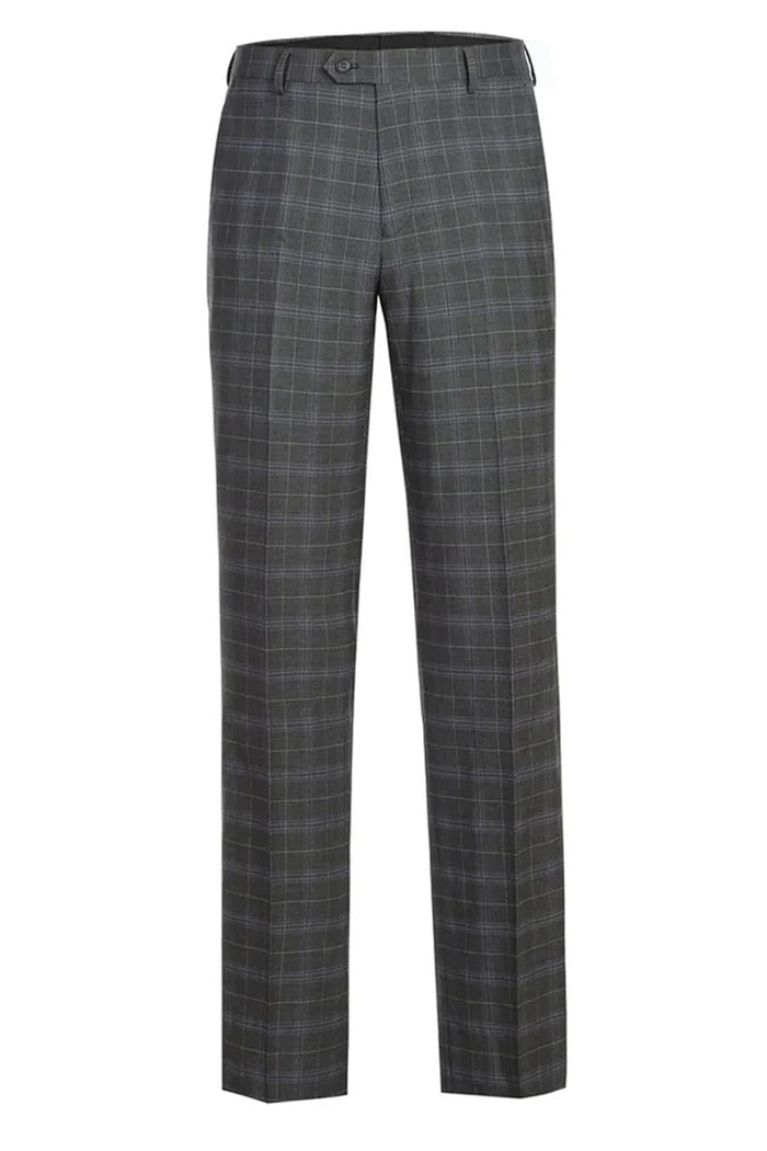 Cheap priced Suit- Mens Classic Fit Two Button Suit In Dark Grey Windowpane Plaid