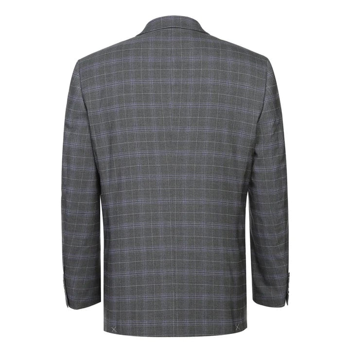 Cheap priced Suit- Mens Classic Fit Two Button Suit In Dark Grey Windowpane Plaid - 38 Short Jacket+32 Waist Adjustable 28to34)(Height: 5 4 to5 7 )(Neck  15-16.5)S-M)