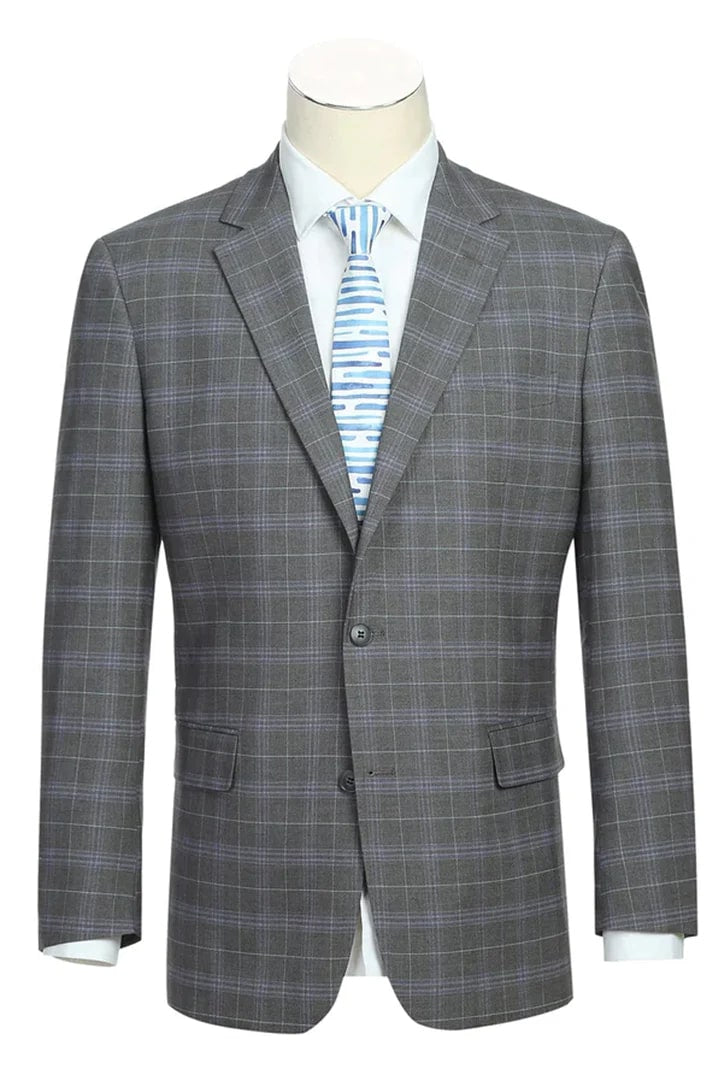 Cheap priced Suit- Mens Classic Fit Two Button Suit In Dark Grey Windowpane Plaid - 38 Short Jacket+32 Waist Adjustable 28to34)(Height: 5 4 to5 7 )(Neck  15-16.5)S-M)