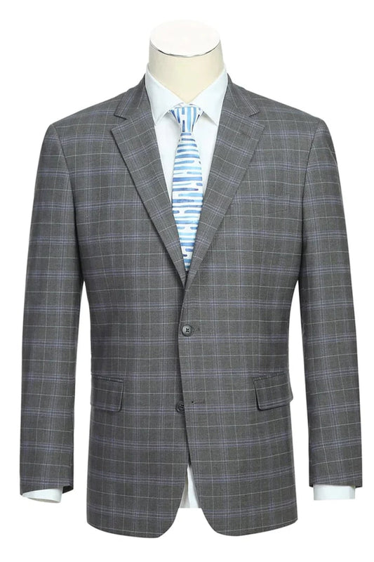 Cheap Suit - Mens Classic Fit Two Button Suit In Dark Grey And Lavender Windowpane Plaid