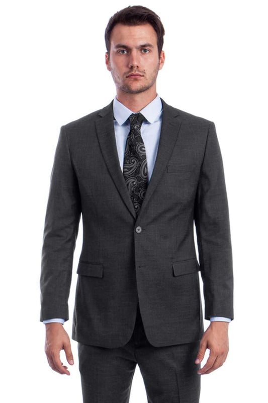 Cheap Suit - Men's Two Button Modern Fit Linen Look Summer Dark Grey Suit