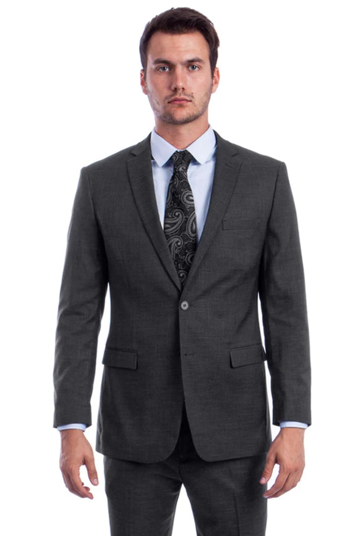 Cheap Suit - Men's Two Button Modern Fit Linen Look Summer Dark Grey Suit