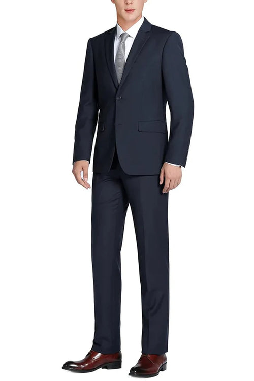 Cheap Priced Suit  - Mens Basic Two Button Slim Fit Dark Navy Suit With Optional Vest