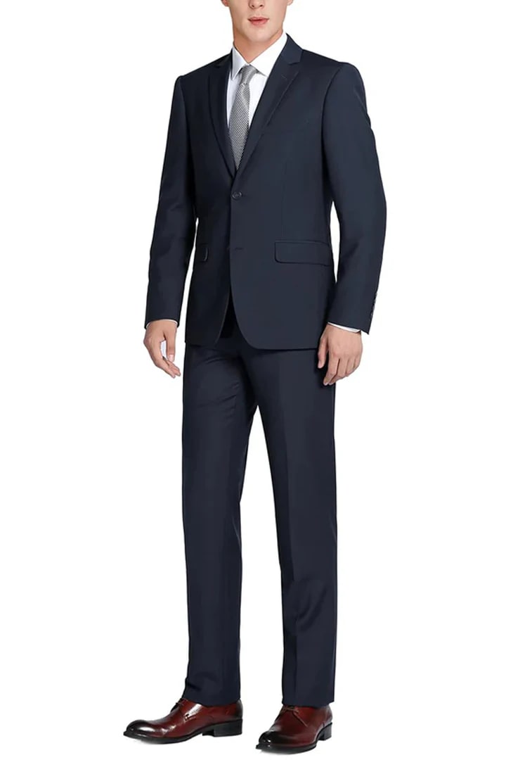 Cheap Priced Suit  - Mens Basic Two Button Slim Fit Dark Navy Suit With Optional Vest
