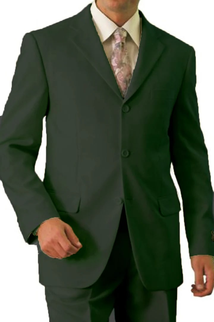 Cheap Priced Suit  -  Men's Basic Three Button Poplin Dark Olive Suit green