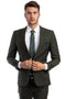 Cheap Priced Suit- Men's One Button Peak Lapel Basic Slim Fit Dark Olive Green Suit