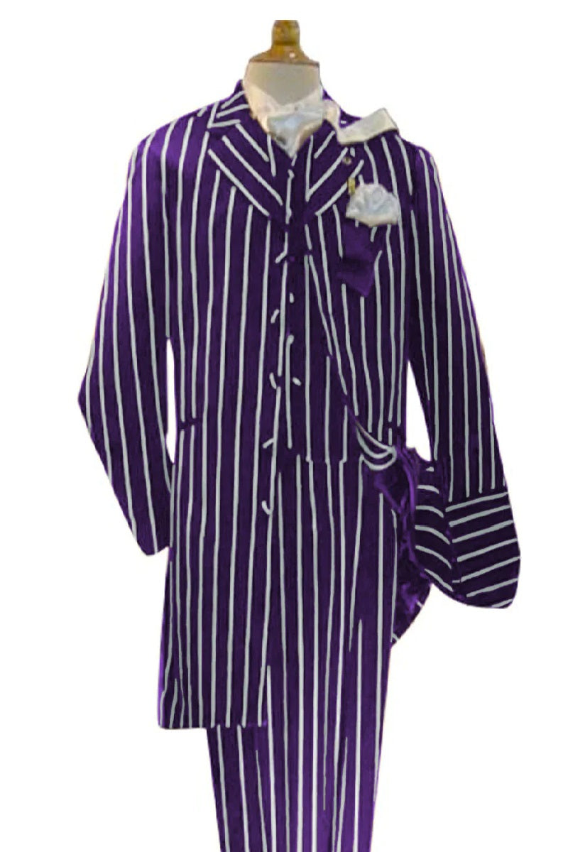 Dark Purple and White Pinstripe Zoot Suit - Gangster 1920s Pinstripe Suit - Mens  Fashion Suit - 38 Short Jacket+32 Waist Adjustable 28to34)(Height: 5 4 to5 7 )(Neck  15-16.5)S-M)