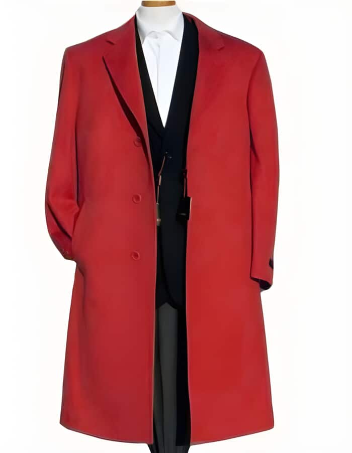 men's Three Buttons Red Wool Fabric Overcoat / Long men's Dress Topcoat - Winter coat $240