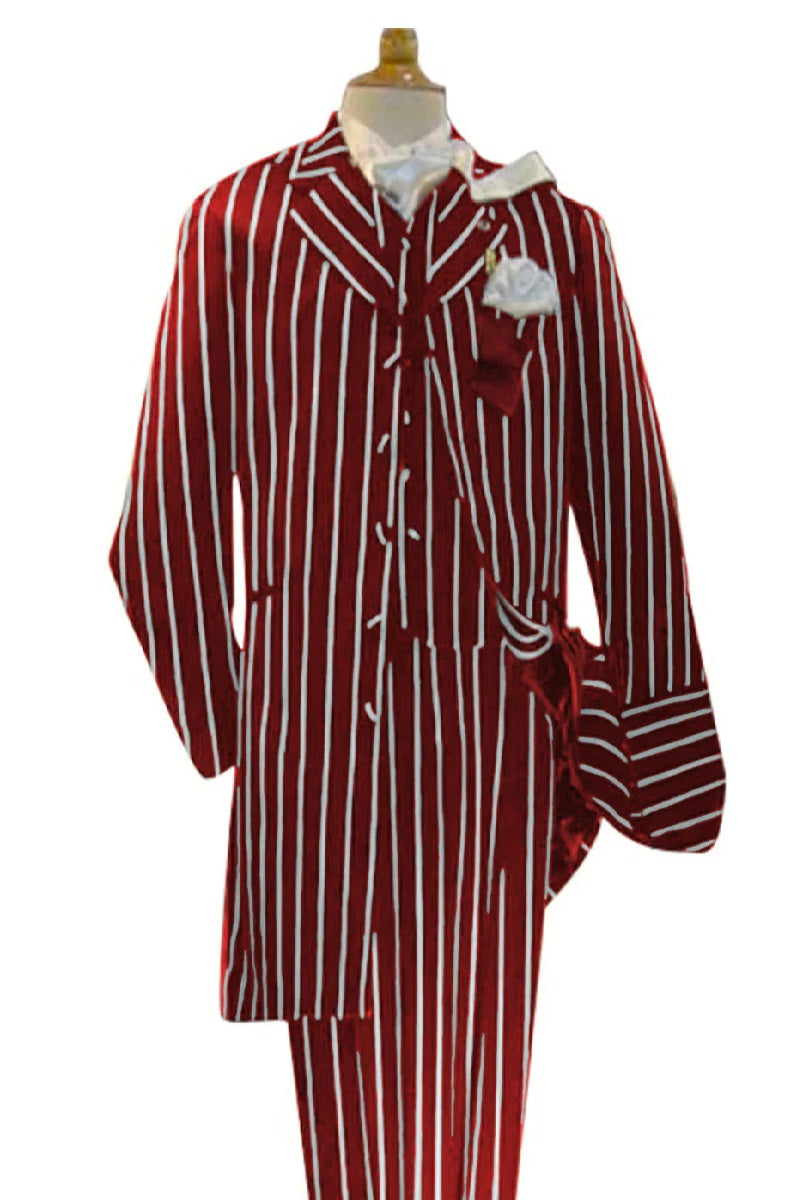Dark Red and White Pinstripe Zoot Suit - Gangster 1920s Pinstripe Suit - Mens  Fashion Suit - 38 Short Jacket+32 Waist Adjustable 28to34)(Height: 5 4 to5 7 )(Neck  15-16.5)S-M)