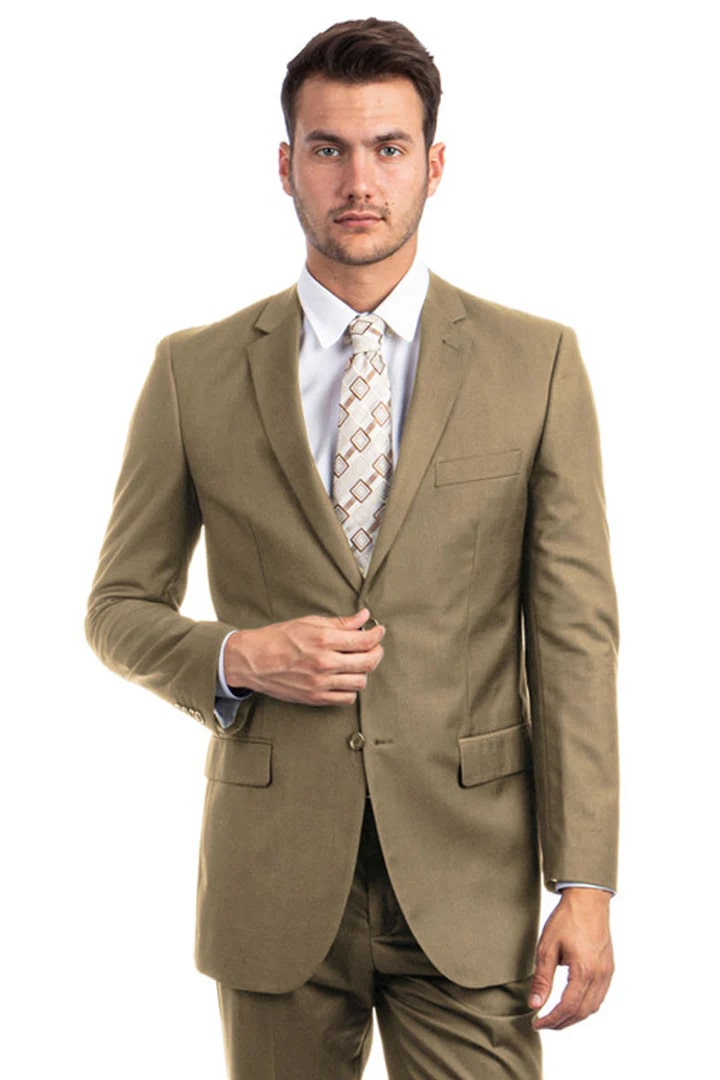 Cheap Suit - Men's Two Button Basic Modern Fit Business Dark Taupe Suit