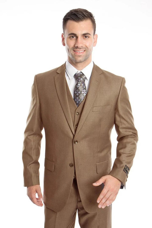 Cheap priced Suit- Men's Vested Two Button Solid Color Wedding & Business Dark Taupe Suit