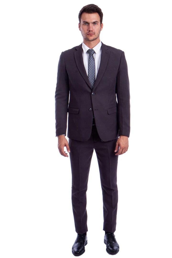 Cheap Suit -  Men's Two Button Basic Hybrid Fit Business Dark Grey Suit