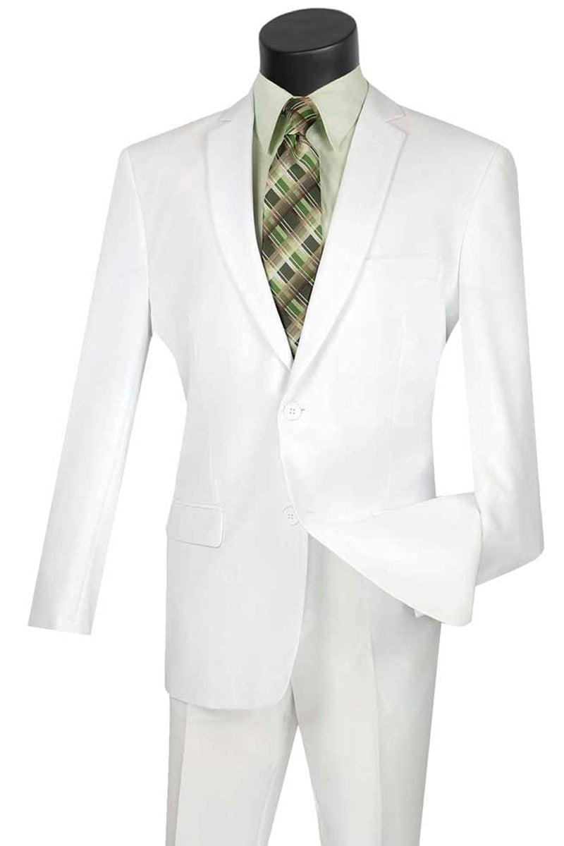 Mens 2 Button Slim Fit Poplin Suit in White - 36 Short