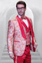 Coral Orange Men's Shiny Paisley Wedding Tuxedo with Double Breasted Vest & Satin Pants