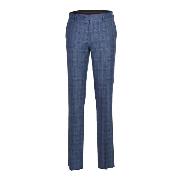 English Laundry Suits  Designer Brand - Wool Stretch Single Breasted Slim Fit Denim Blue Glen Check by English Laundry