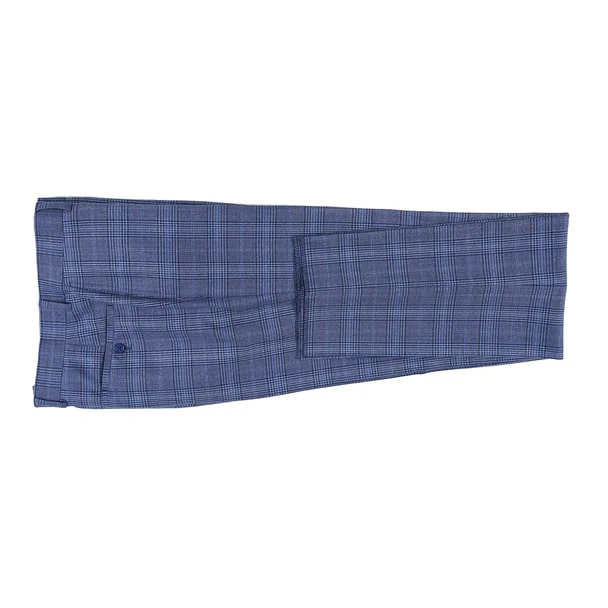 English Laundry Suits  Designer Brand - Wool Stretch Single Breasted Slim Fit Denim Blue Glen Check by English Laundry