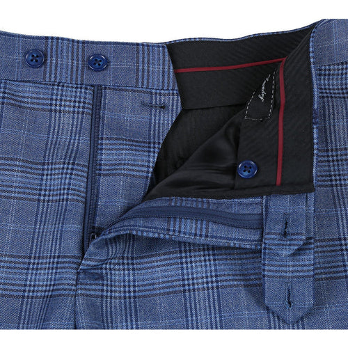 Designer Brand - Wool Stretch Single Breasted Slim Fit Denim Blue Glen Check