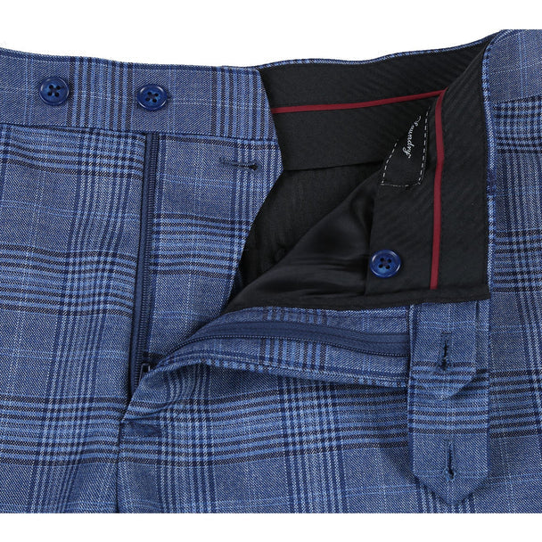 English Laundry Suits  Designer Brand - Wool Stretch Single Breasted Slim Fit Denim Blue Glen Check by English Laundry