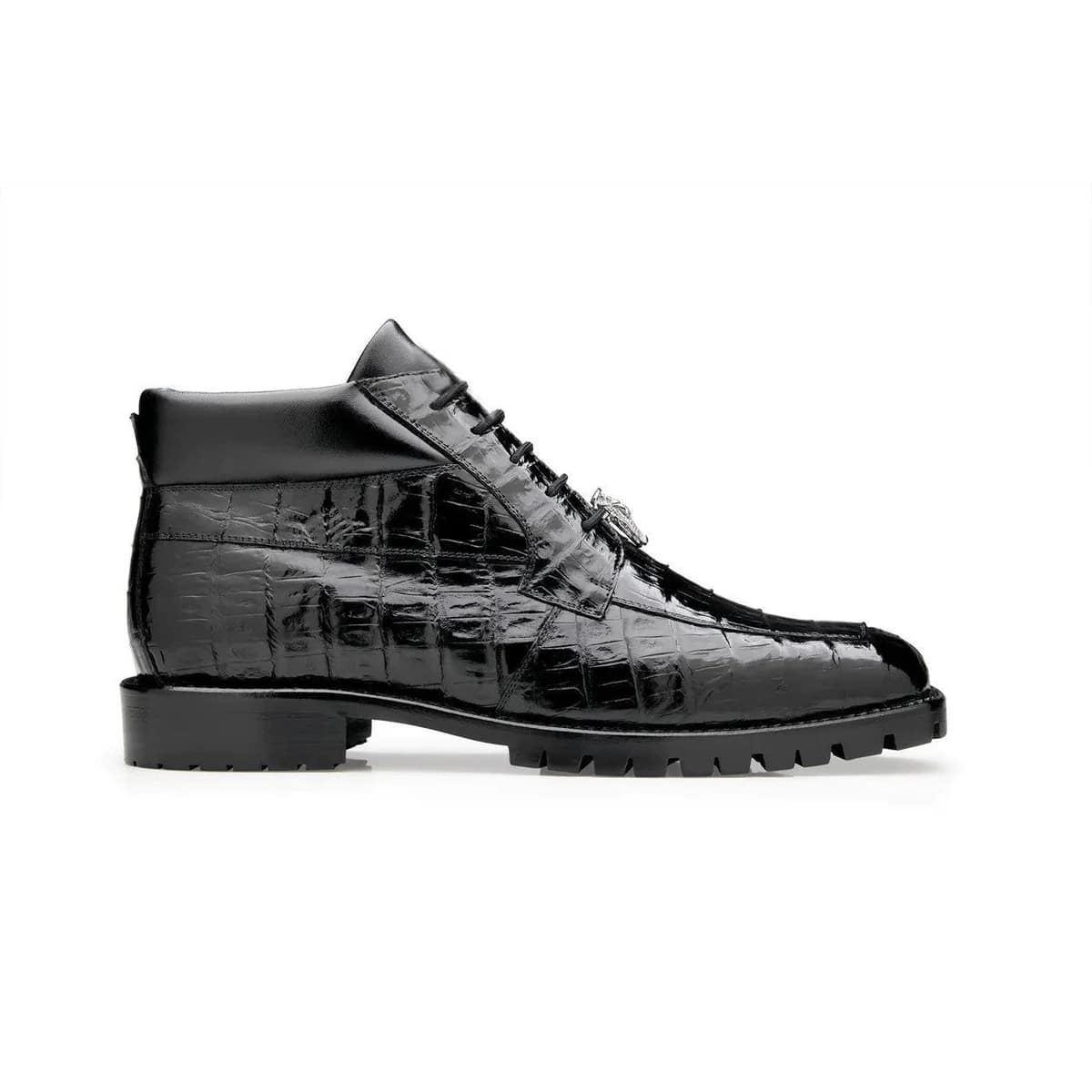Belvedere Gallardo Men's Shoes Black Exotic Caiman Crocodile Derby Split-toe Boots - 9.5