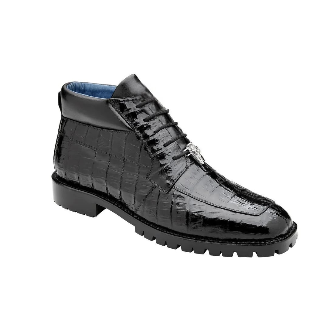 Belvedere Gallardo Men's Shoes Black Exotic Caiman Crocodile Derby Split-toe Boots - 9.5