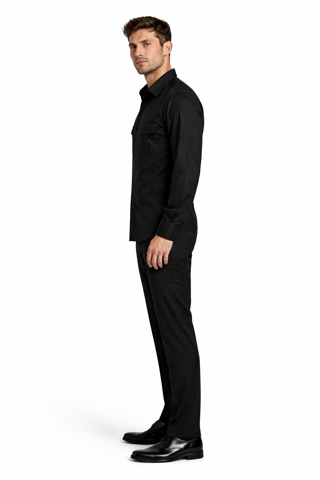 Mens Luxury Black Wool Two-Piece Leisure Walking Suit - Small
