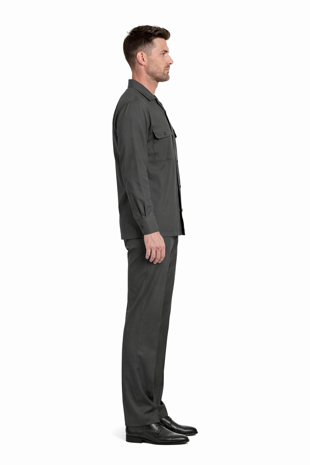 Mens Luxury Charcoal Grey Wool Two-Piece Leisure Walking Suit - Small