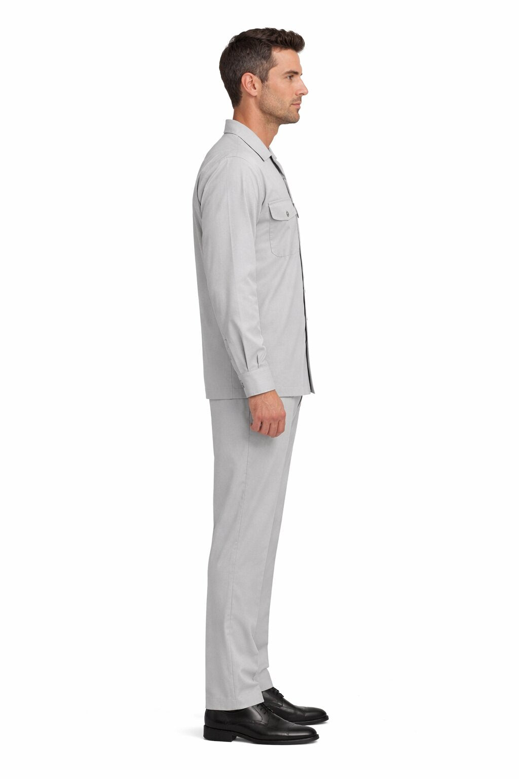 Mens Luxury Grey Wool Two-Piece Leisure Walking Suit - Small