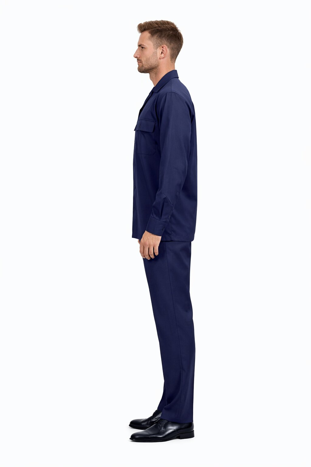 Mens Luxury Navy Blue Wool Two-Piece Leisure Walking Suit - Small