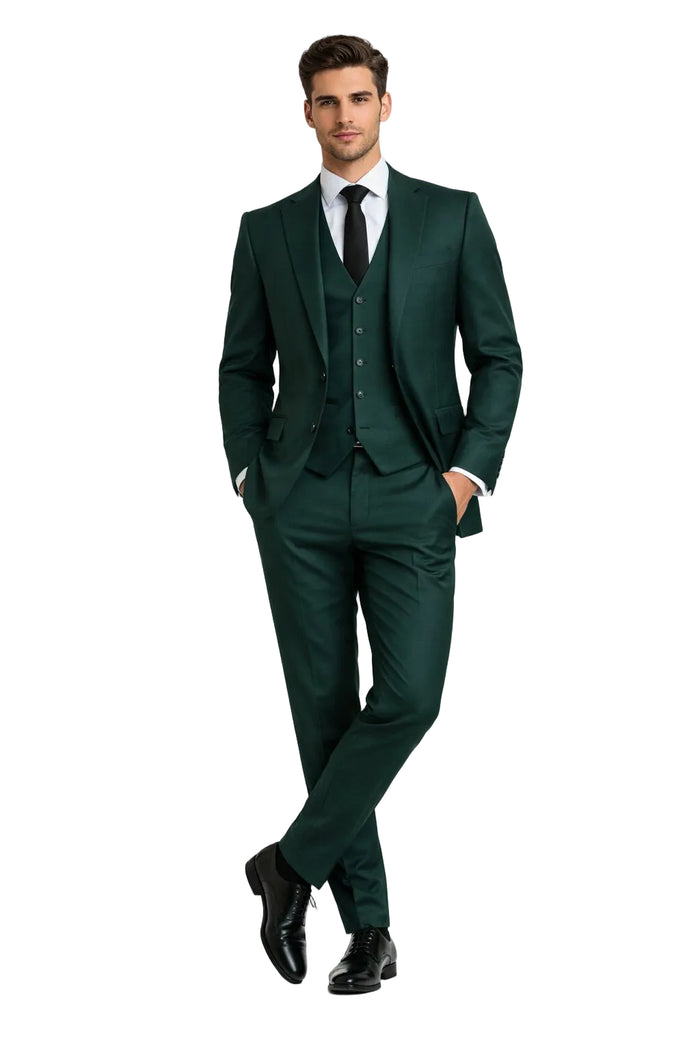Mens Stacy Adams Suits - Designer Suit - 3 Piece Suit - Vested Suit - Flat Front Pant- Modern Fit Suits Green Suit