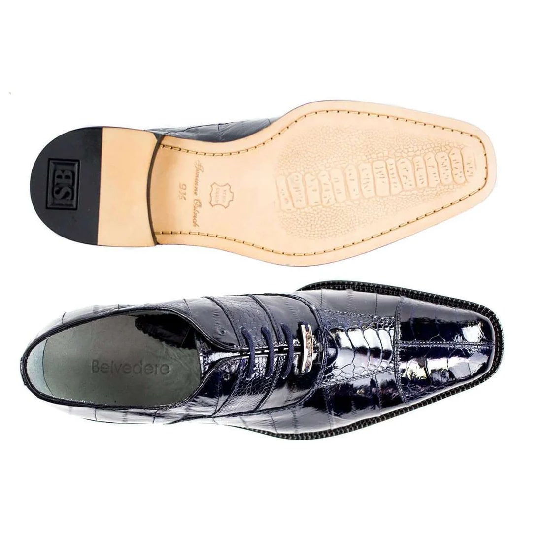 Belvedere  Men's Mare Navy Genuine Ostrich & Eel Oxfords - 9