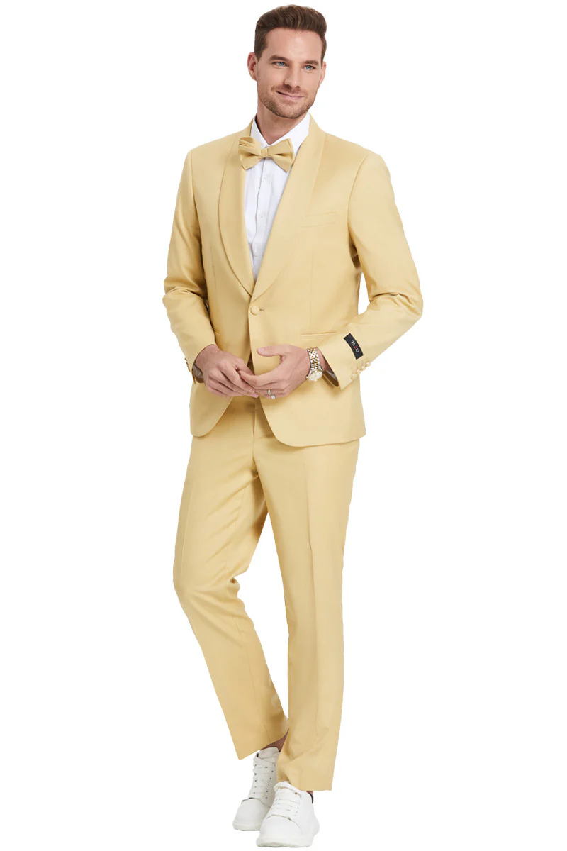 Mens Easter Suit - Jacket and Pants in Summer Color Dijon Yellow Modern Fit Light Weight - 34 Short or Extra Small