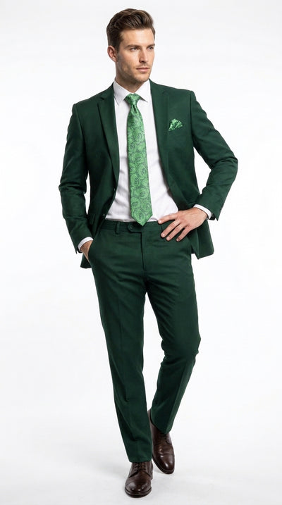 Men’s Green 2 Button Classic Fit Poplin Suit, Affordable Formal Wedding Business Dress Suit