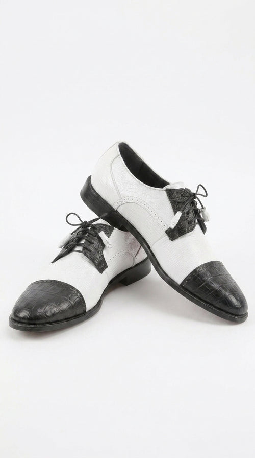 Los Altos Men’s Black and White Genuine Teju Lizard and Caiman Lace-Up Dress Shoes
